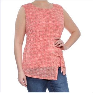 DKNY Womens Pink Ruched Printed Sleeveless Blouse